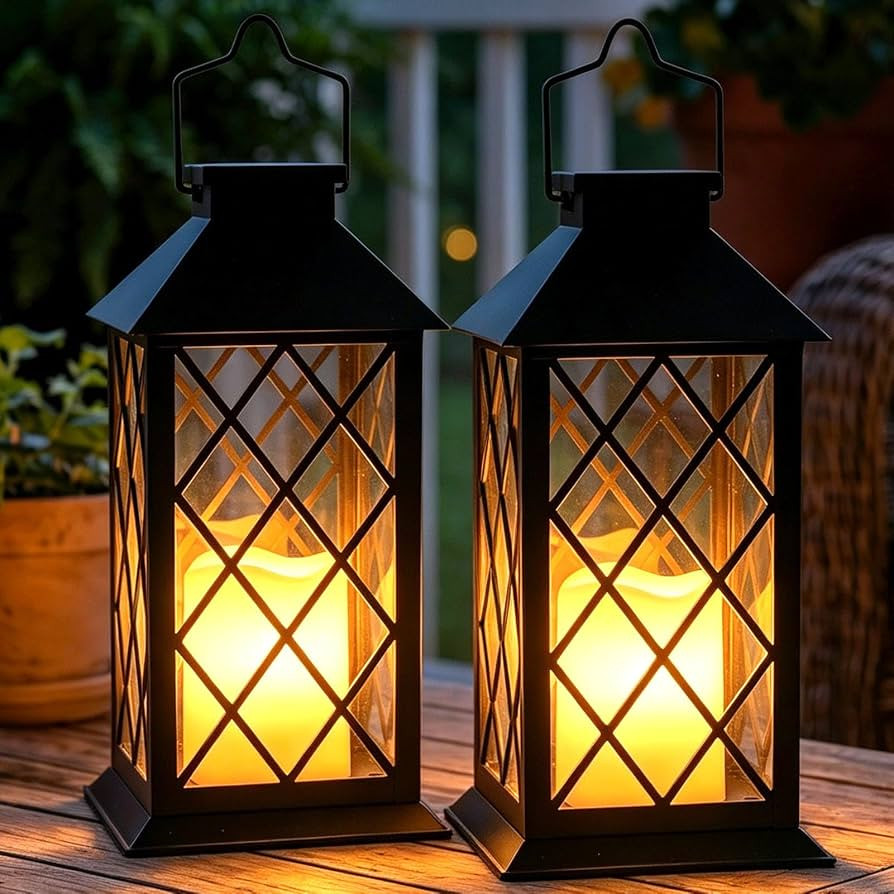 2 Pack 14" Large Tempered Glass Solar Lanterns Outdoor Waterproof, Hanging Solar Lights with Flic... | Amazon (US)