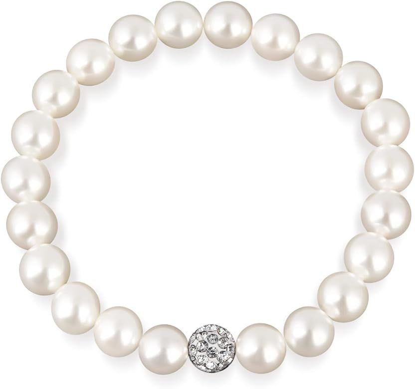 Women Round White Pearls Bracelet: Elegant Strand Jewelry with Rhinestone Clay Beads Ball for Woman  | Amazon (US)