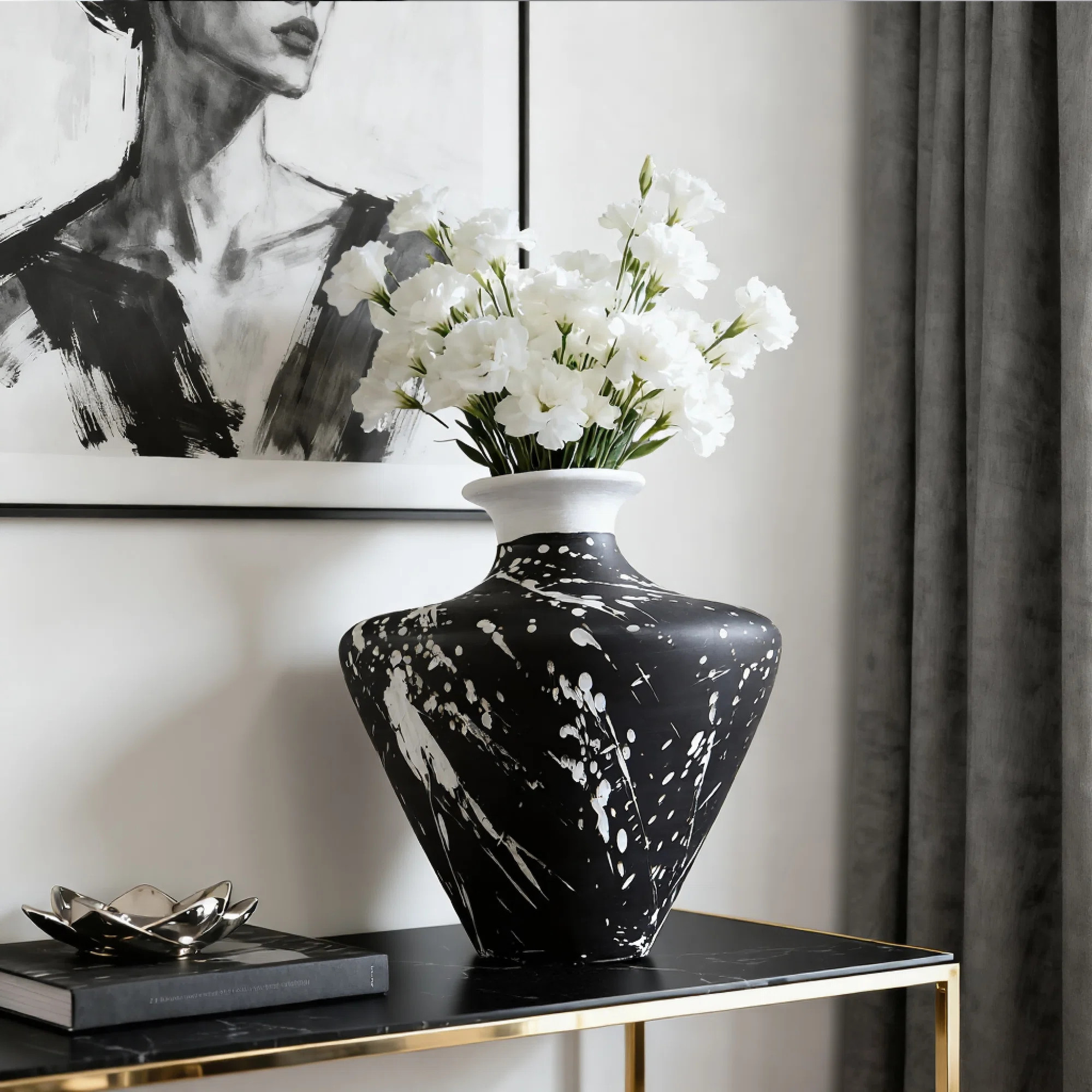 Irregular handcrafted ceramic tabletop vase, splash-ink pattern ceramic vase, ceramic textured de... | Wayfair North America