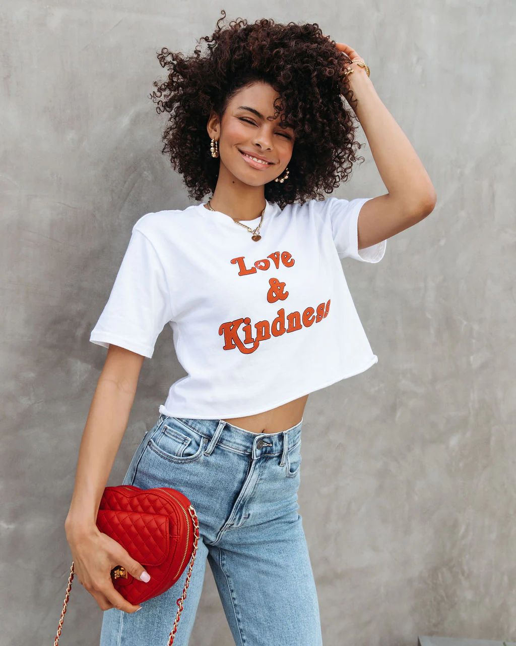 Love And Kindness Cropped Cotton Tee - White - SALE | VICI Collection