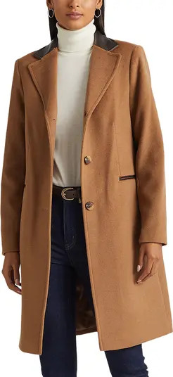 Faux Leather Trim Wool Blend Coat | Nordstrom