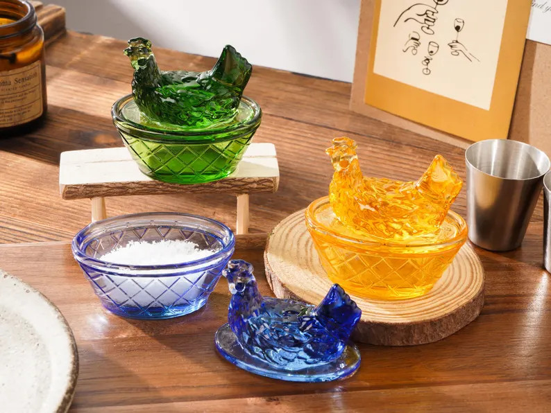 Glass Hen Salt Cellar,home Decor Ornament,glass Mini Chicken Ornaments,small Glass Hen Salt Box,v... | Etsy (US)