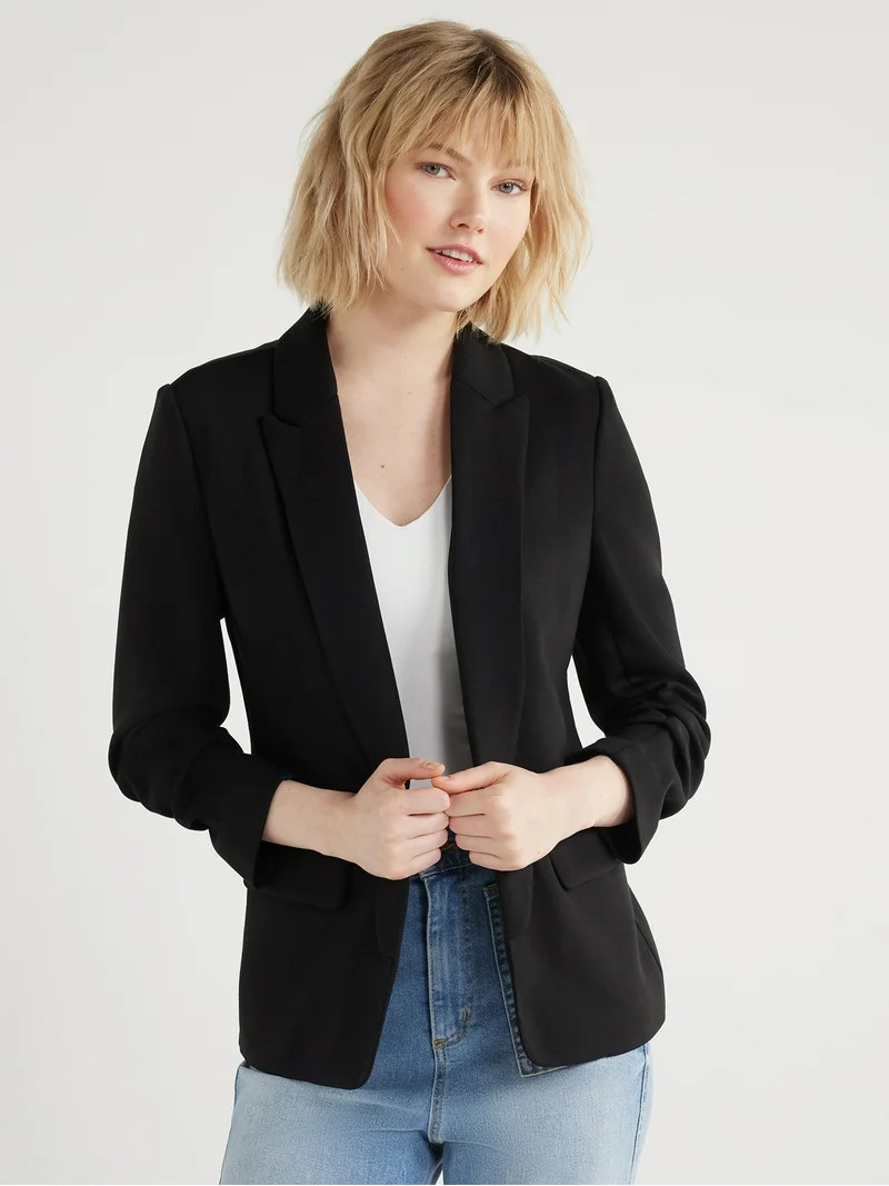 Scoop Women's and Women’s Plus Ultimate ScubaKnit Relaxed Blazer with Scrunch Sleeves, Sizes XS... | Walmart (US)