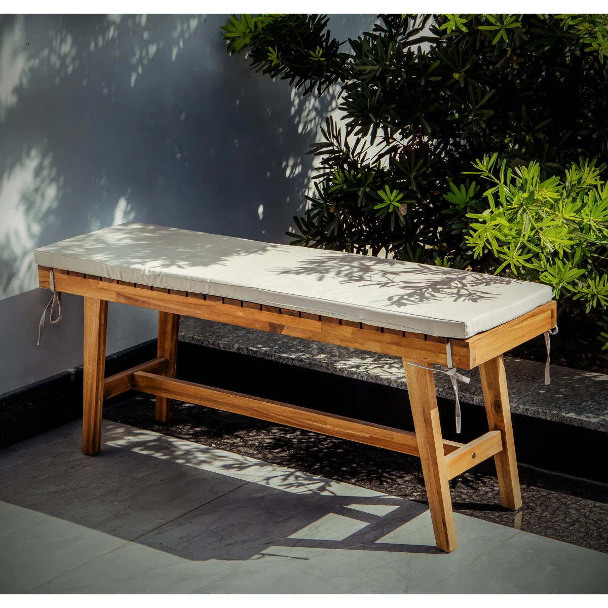 Ebern Designs Solid Acacia Wood Outdoor Bench with Cushion & Reviews | Wayfair | Wayfair North America