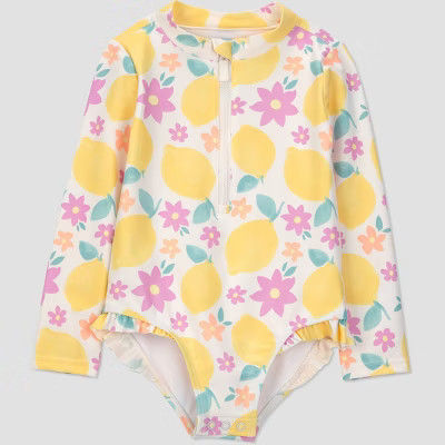 Carter's Just One You® Toddler Girls' Long Sleeve Lemon Printed Rash Guard One Piece Swimsuit - ... | Target