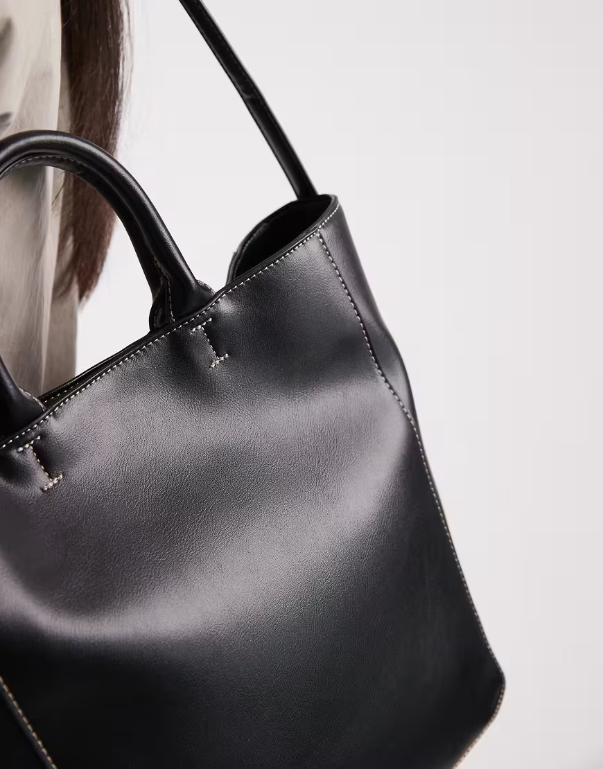 ASOS DESIGN tote bag with double handle and contrast stitch in black | ASOS (Global)
