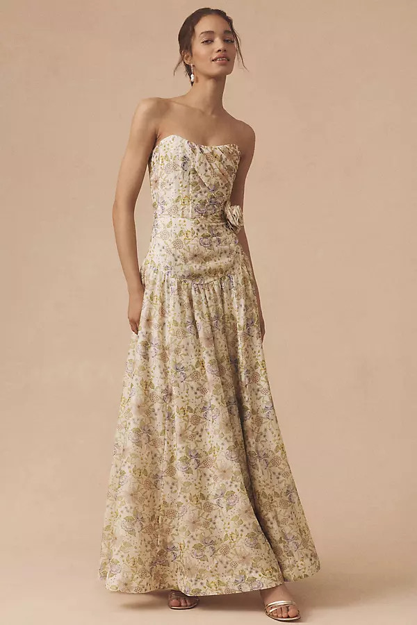 V. Chapman Rosamund Organza Strapless Sweetheart Corset Drop-Waist Maxi Gown | Anthropologie (US)