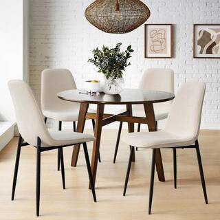 Beige Upholstered Dining Chair with Black Metal Legs (Set of 4) | The Home Depot