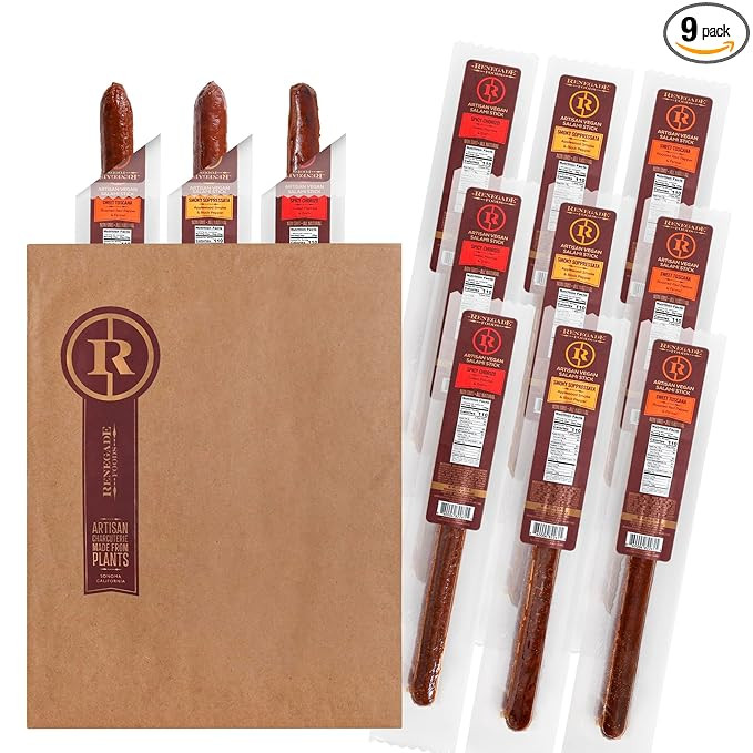 Renegade Foods Vegan Salami Sticks Variety | 9 Pack | Approx. 7 Inch Sticks | High Protein, Low S... | Amazon (US)