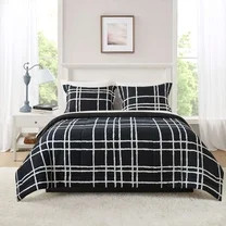 Mainstays All in One Reversible Comforter and Sheet Set, 7-Piece, King, Black and White Checker | Walmart (US)