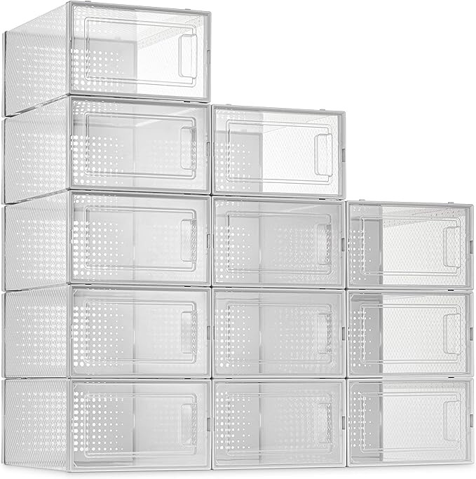 SESENO. 12 Pack Shoe Storage Boxes, Clear Plastic Stackable Shoe Organizer Bins, Drawer Type Fron... | Amazon (US)