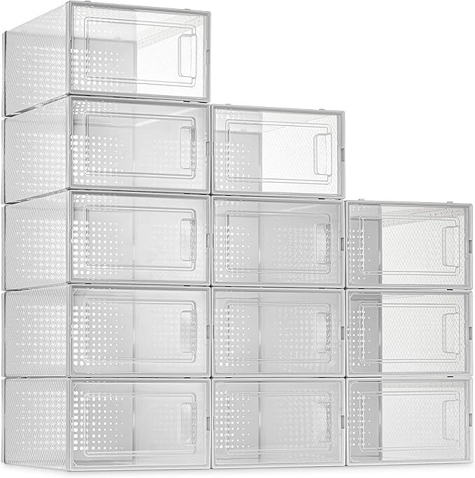 SESENO. 12 Pack Shoe Storage Boxes, Clear Plastic Stackable Shoe Organizer Bins, Drawer Type Fron... | Amazon (US)