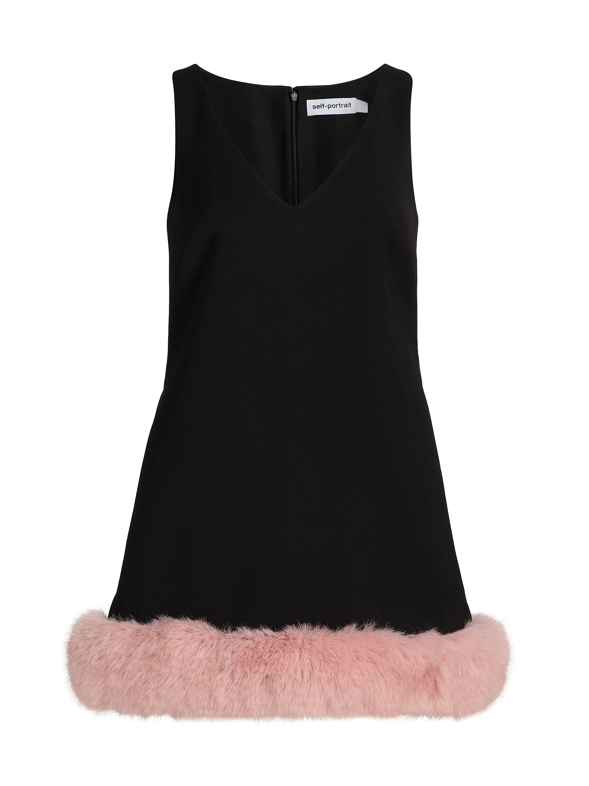 Crepe Faux-Fur-Trim A-Line Minidress | Saks Fifth Avenue