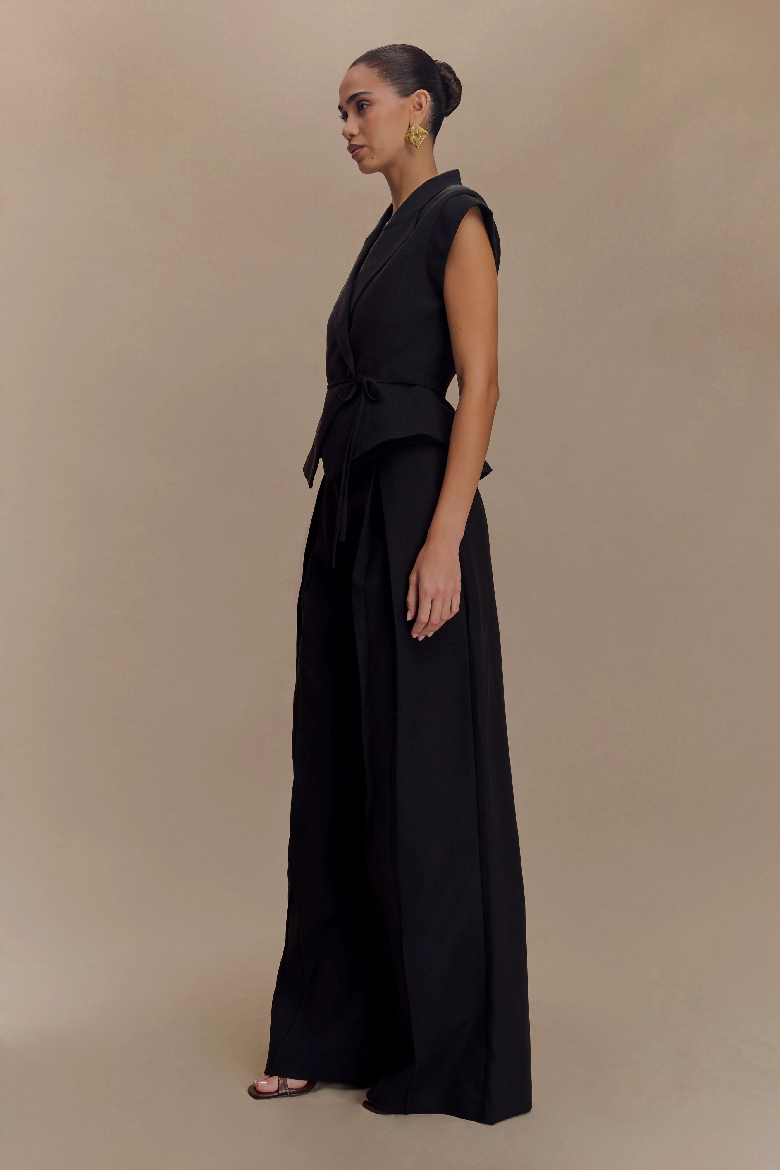 Raya Mid Rise Wide Leg Linen Pant - Black | Meshki (APAC)
