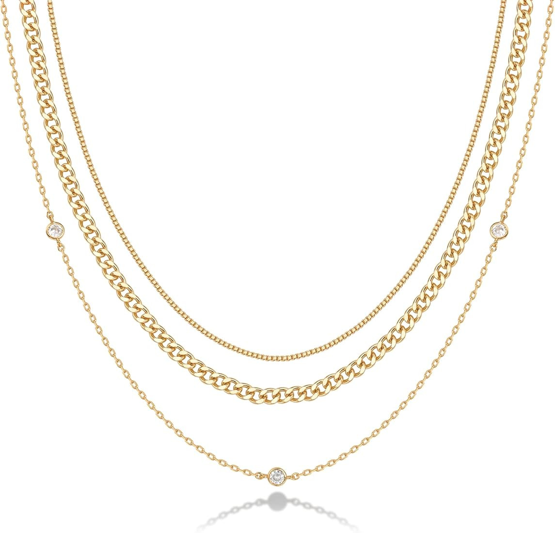 14K Gold Plated Dainty Layering Necklaces for Women | Snake Chain, Curb Link, Paperclip Layered Chai | Amazon (US)