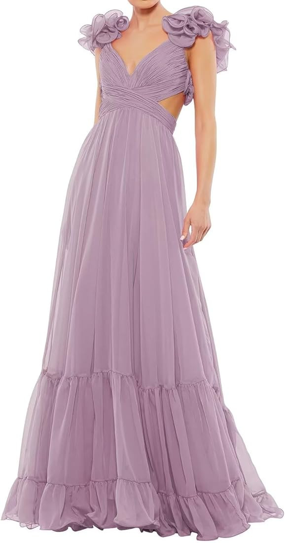 SHSUREVE Chiffon Ruffle Prom Dresses Long for Women A Line Bridesmaid Dresses Tiered Backless For... | Amazon (US)