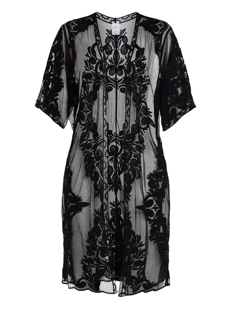 Time and Tru Women's Lace Coverup, Sizes L/XL, Black Soot | Walmart (US)
