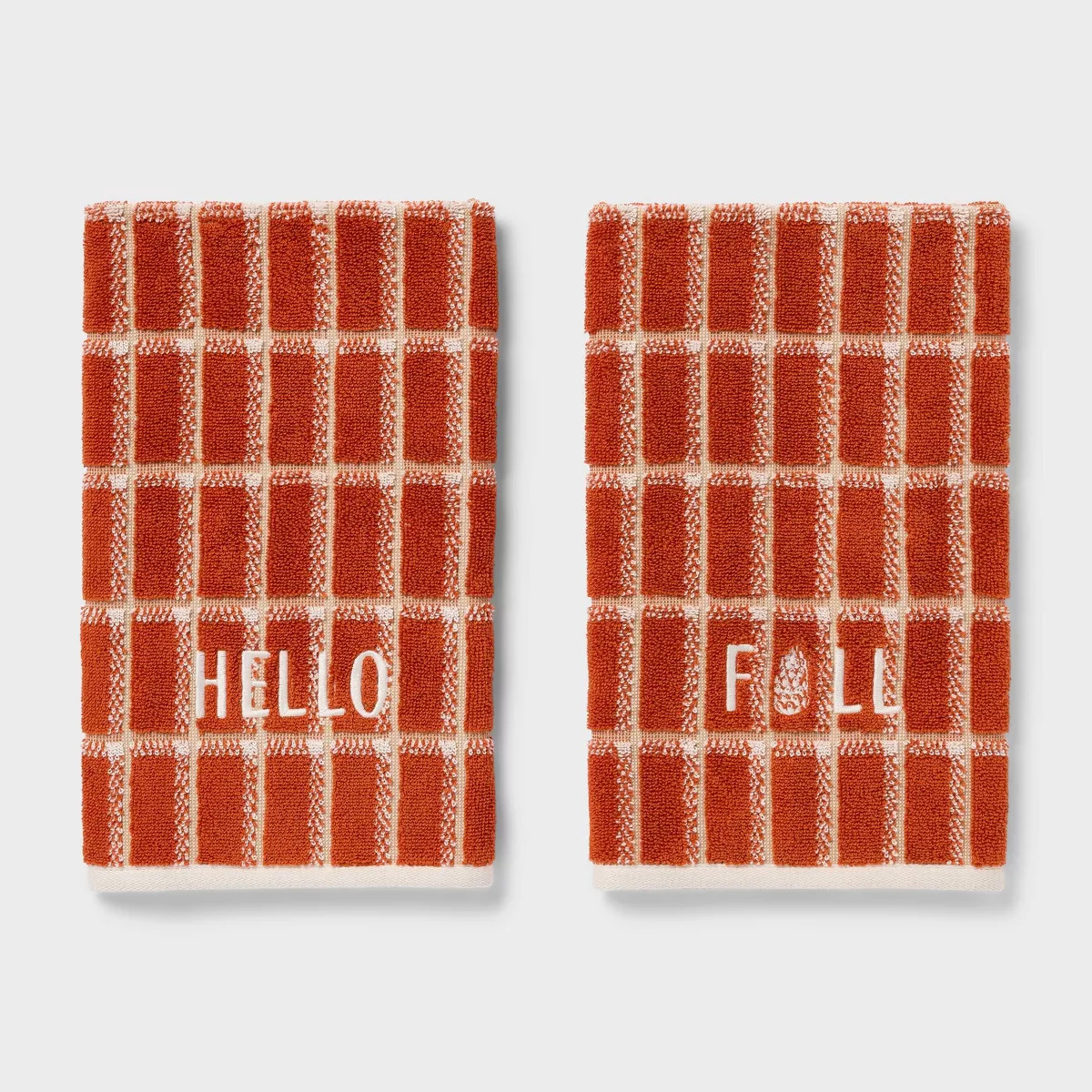 2pk 'Hello Fall' Plaid Hand Towel Set Orange - Room Essentials™ | Target