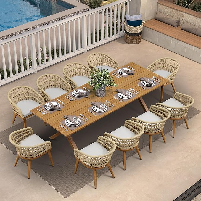 PURPLE LEAF 11 Pieces Outdoor Dining Set All-Weather PE Rattan Outdoor Patio Furniture Set with A... | Amazon (US)