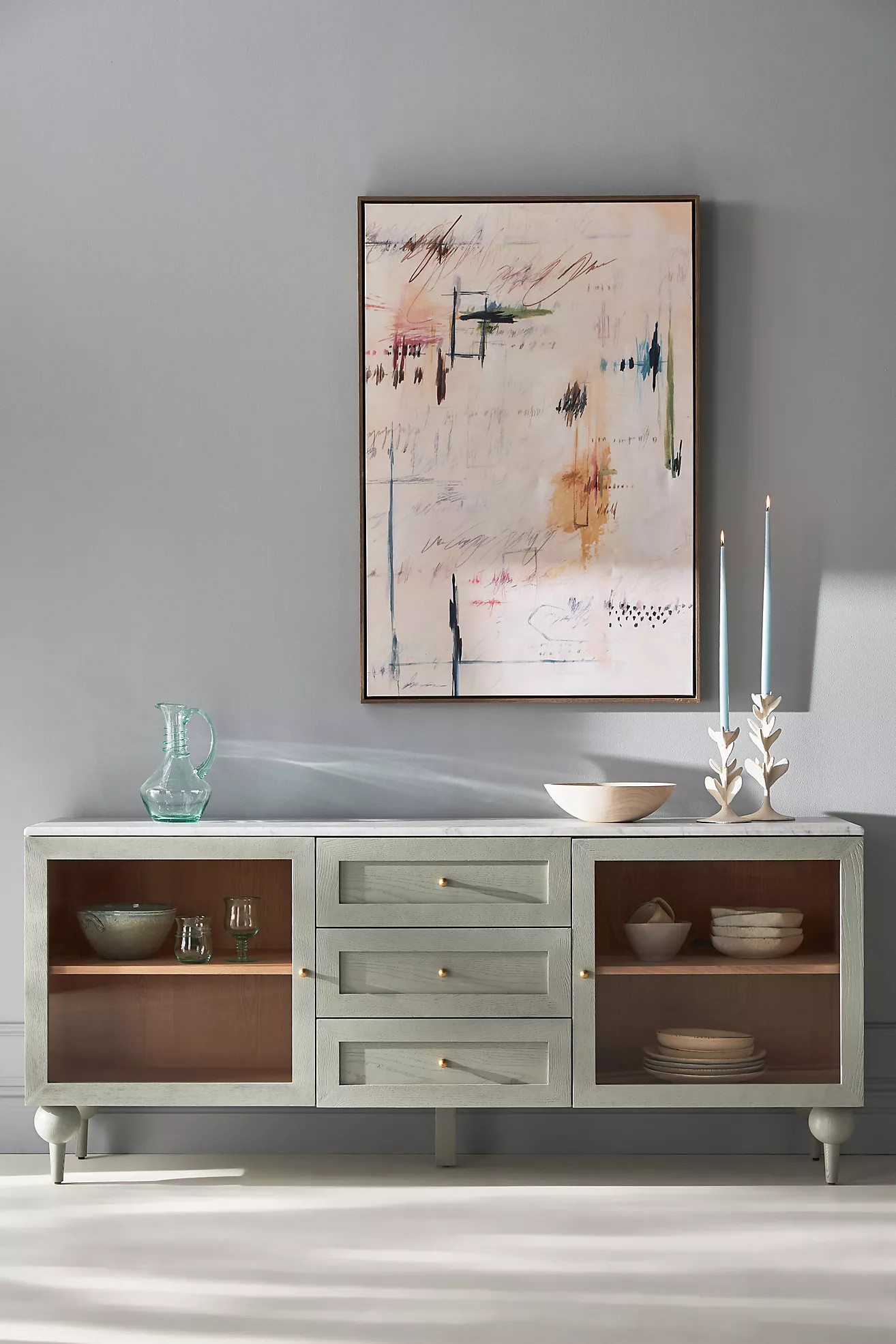 Fern 72" Carrara Marble & Wood Buffet | Anthropologie (US)