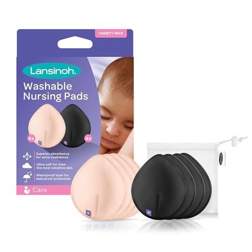 Lansinoh Reusable Nursing Pads, Nursing Essentials for Breastfeeding Mothers, 8 Absorbent Nursing Pads With Mesh Wash Bag, Pink and Black Pads | Amazon (US)