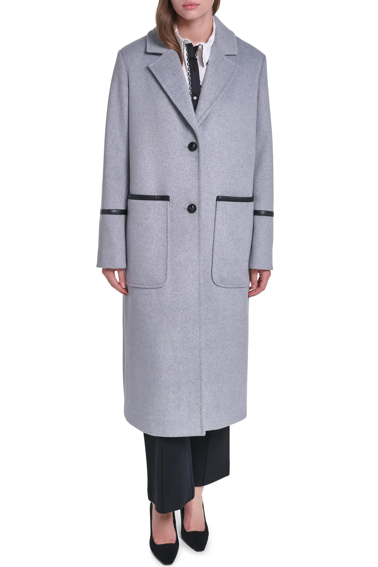 Single Breasted Coat with Faux Leather Trim (Women) | Nordstrom | Nordstrom