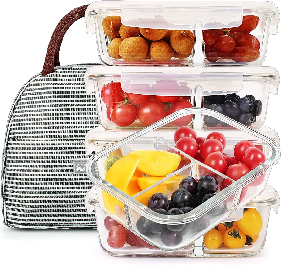 DAS TRUST 5 Pack 36oz Bento Box Glass Meal Prep Containers 3 Compartment Glass Food Storage Conta... | Amazon (US)