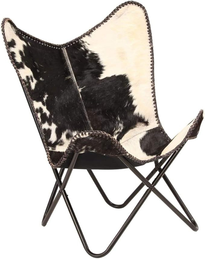 Home Decor Genuine Goat Leather Butterfly Arm Chair with Black/Brown White Hair on Cover (Black a... | Amazon (US)