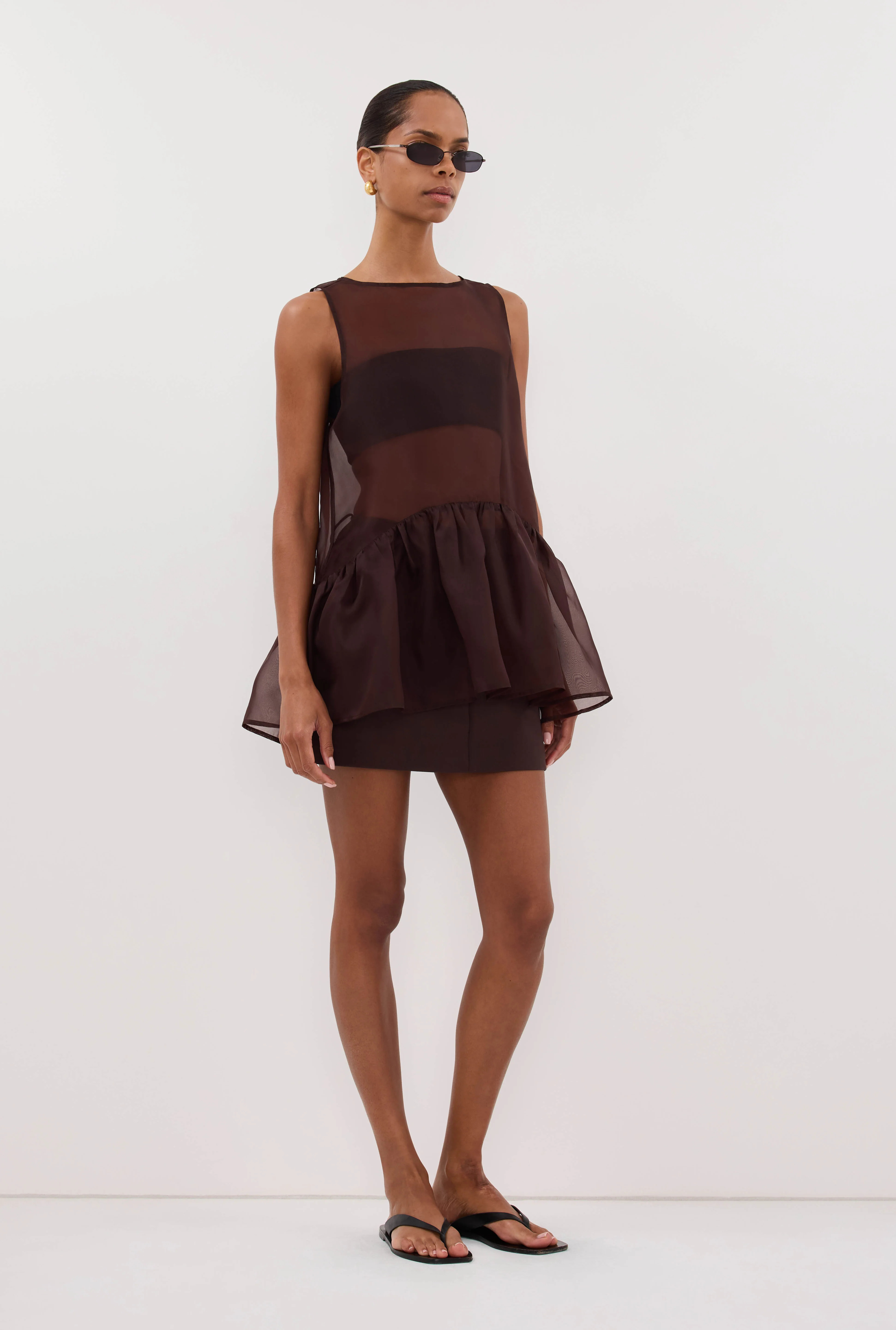 SIAN DK CHOC ORGANZA DROP WAIST TOP | DISSH