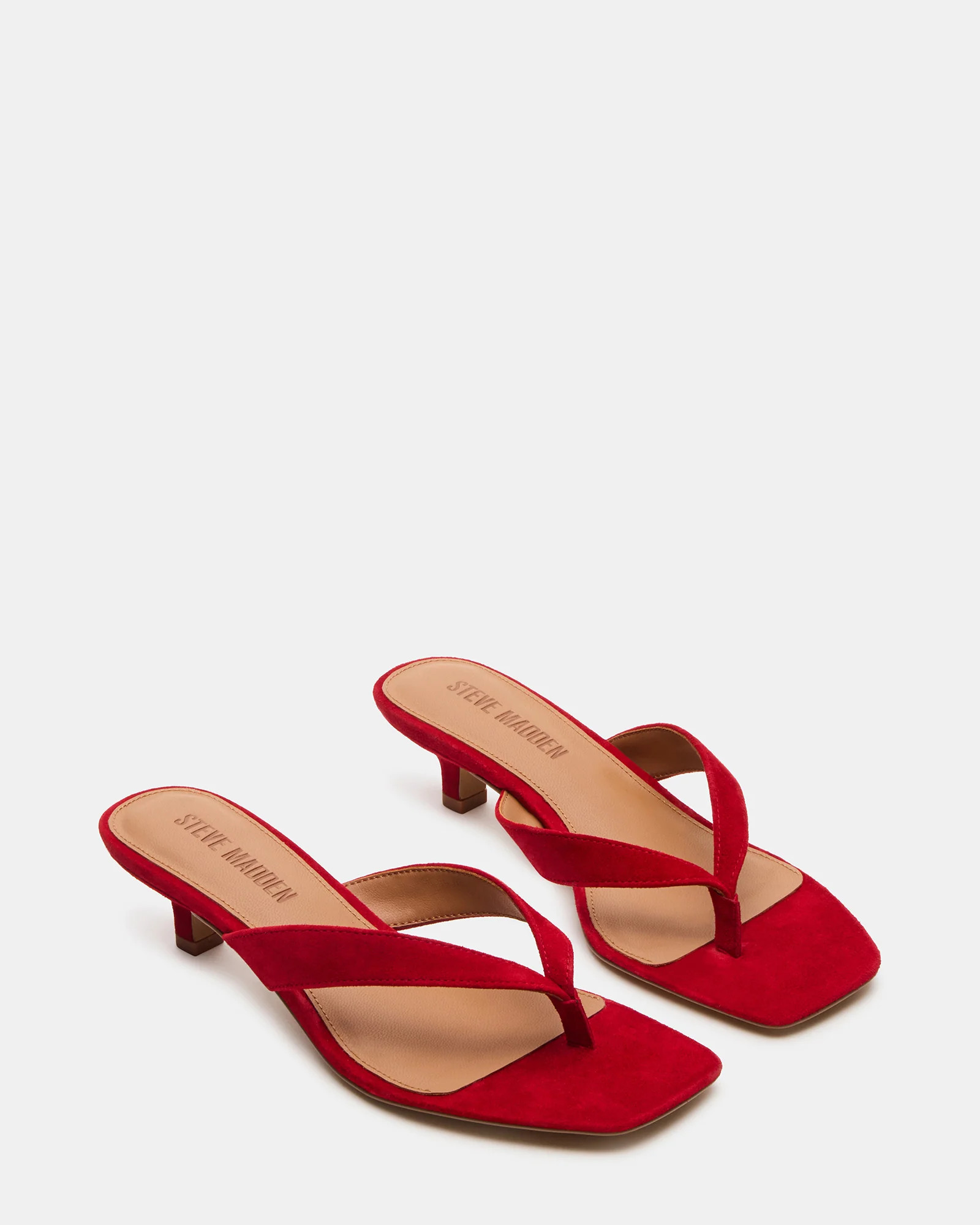 TRACIE Red Suede Thong Strap Women's Kitten Heel | Steve Madden (US)