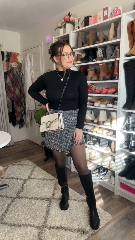 Edgy skirt and boots with tights look- size up in skirt/ I’m wearing a large here and as you can see it’s too small! Most of these prices are great staple pieces from amazon for the winter months! 

#LTKcurves #LTKSeasonal #LTKstyletip