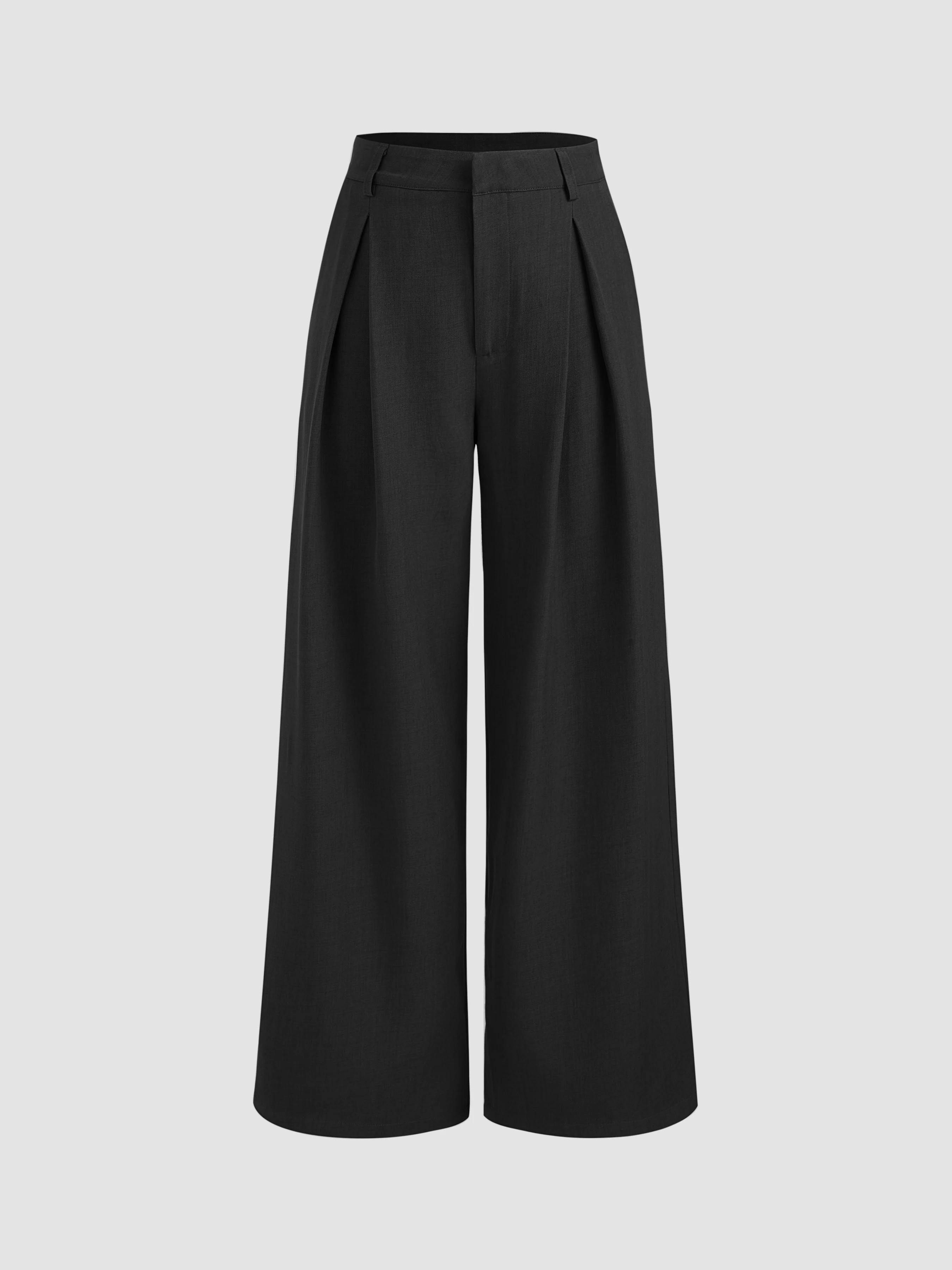 Woven Mid Rise Straight Leg Pleated Trousers For Daily Casual Work | Cider
