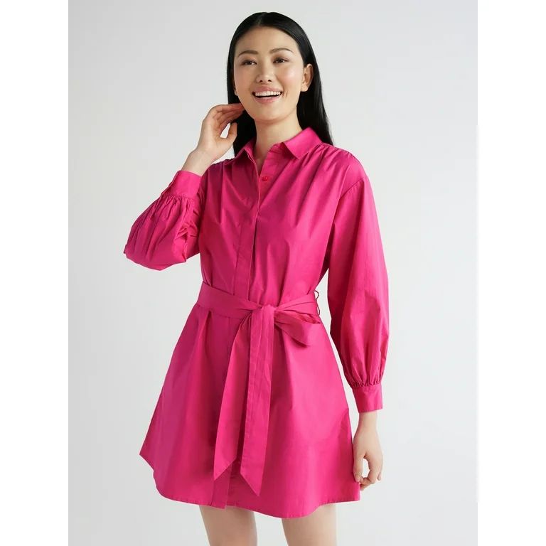 Scoop Women's Balloon Sleeve Poplin Shirtdress with Pockets, Sizes XS-XXL | Walmart (US)