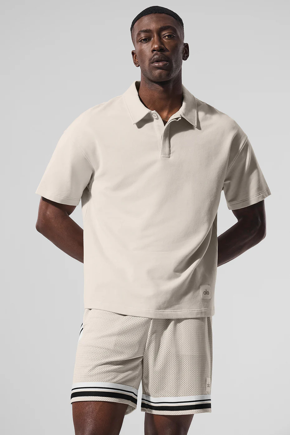 ALO | Double Take Short Sleeve Polo Top in Bone Beige, Size: XL | Alo Yoga