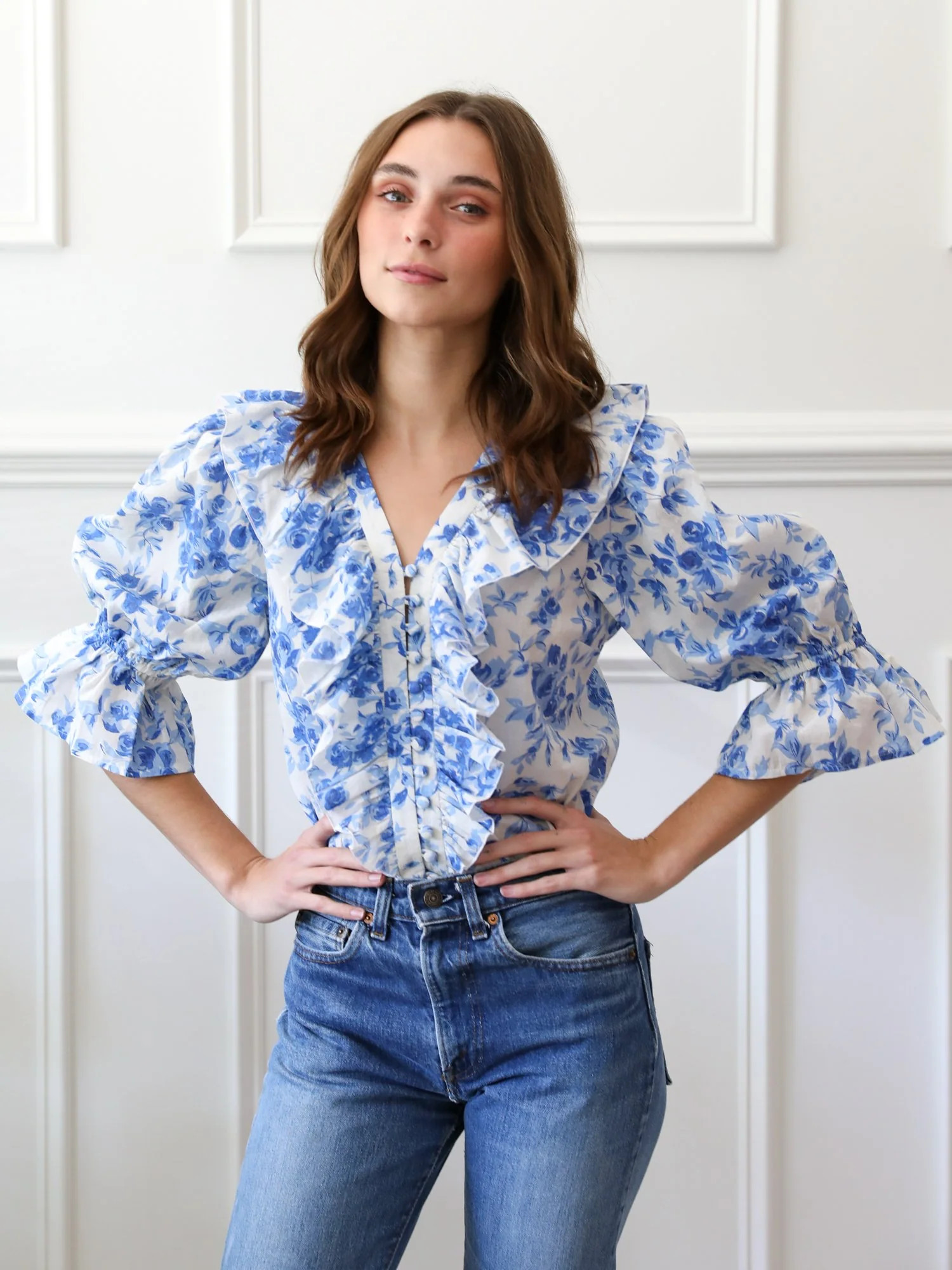 Shop Mille - Hanna Top in Blue Bouquet | Mille