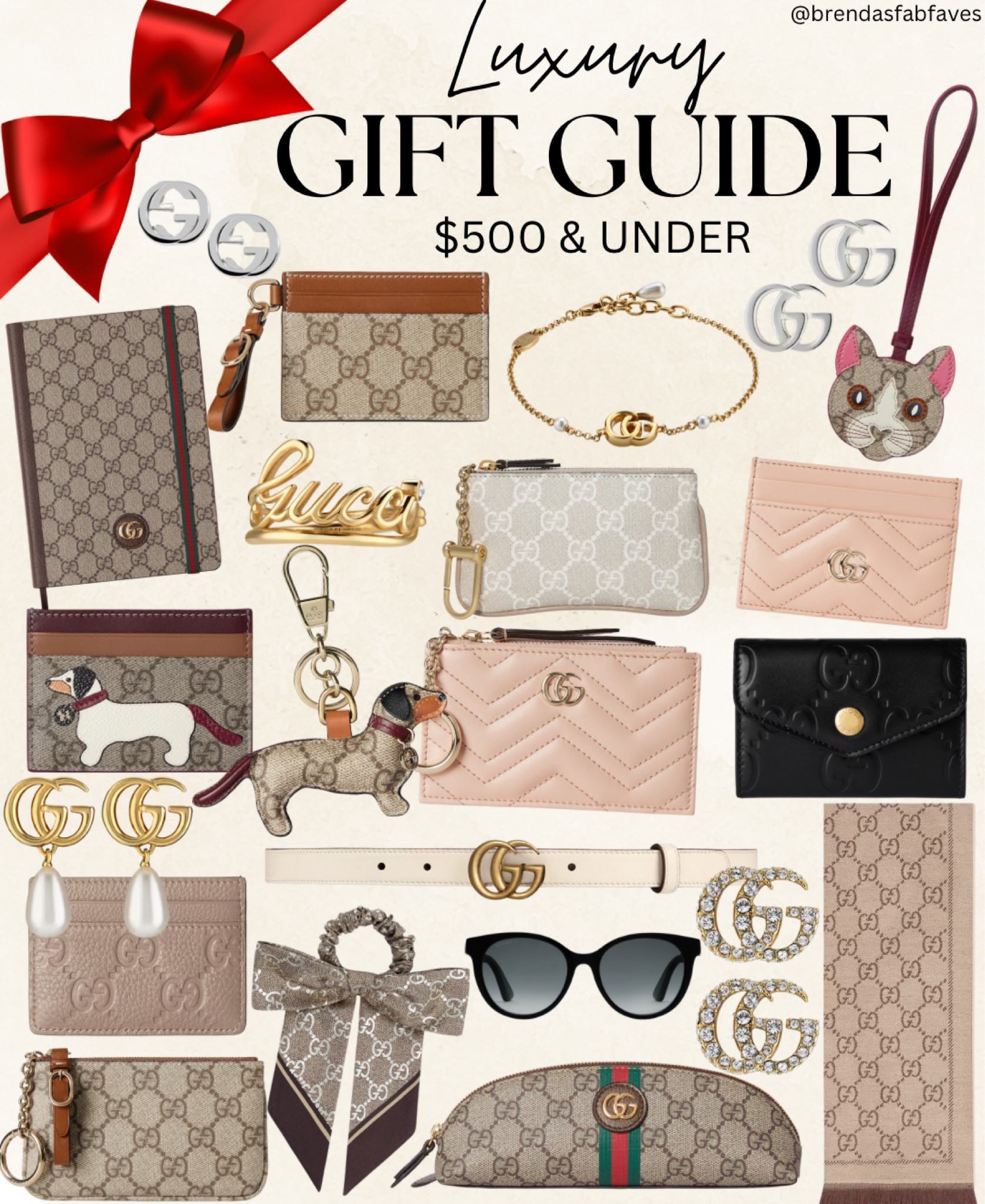 If you have a luxury lover on your list, these options $500 and under from Gucci are amazing! I love all the dachshund gift ideas too, and the earrings and small leather goods are the cutest gift for her! Luxury on a budget gifts for the Gucci lover! Gucci hair bow, Gucci notebook, Gucci purse charms, dachshund purse charm, luxury wallets 

#LTKHoliday #LTKGiftGuide #LTKSeasonal