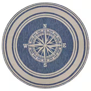 LR Home Naira Nautical Navy Blue/White 7 ft. 6 in. Round Navigation Polypropylene Indoor/Outdoor ... | The Home Depot