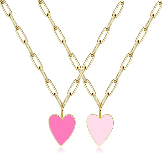 Colorful Heart Neklaces Preppy Jewelry 14K Gold Plated Stainless Steel Paperclip Necklace Cute Da... | Amazon (US)