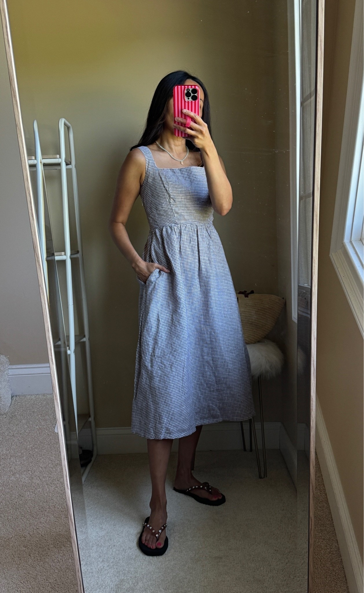 Summer dress. Vacation dress. Linen dress. 
Flattering square neckline. Elastic smocked back. Side zip. Lined. 
Comes in multiple colors. 
Europe. Cruise outfit. Italy.

#LTKOver40 #LTKTravel