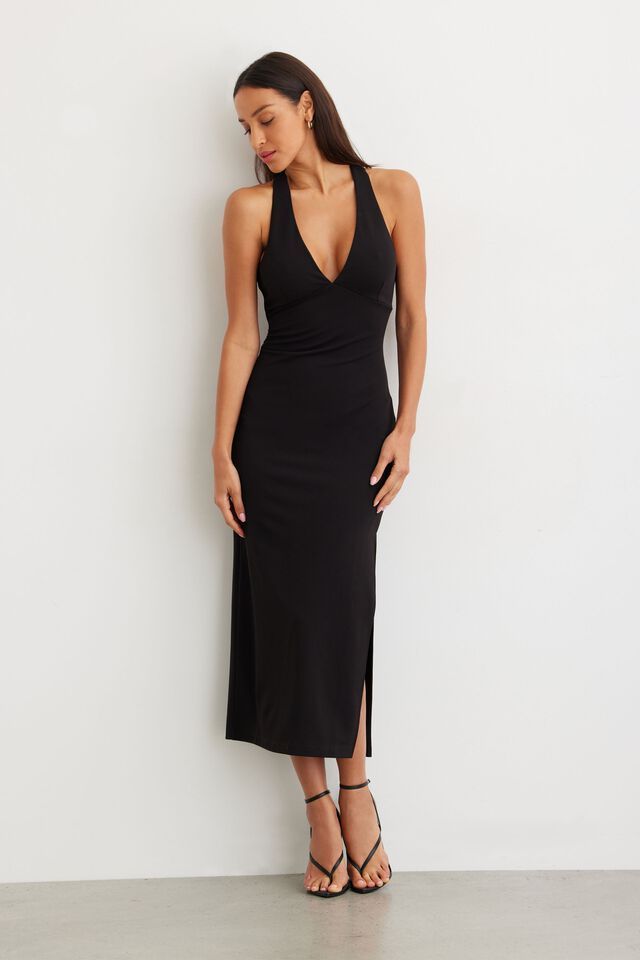 Midi Deep V-Neck Dress | Dynamite Clothing