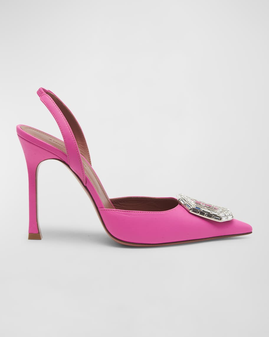 Amina Muaddi Camelia Pointed Leather Slingback Pumps | Neiman Marcus