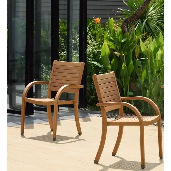Tottenville Outdoor Patio FSC Certified Wood Stackable Chairs 2 or 4pc by Havenside Home - Teak f... | Bed Bath & Beyond