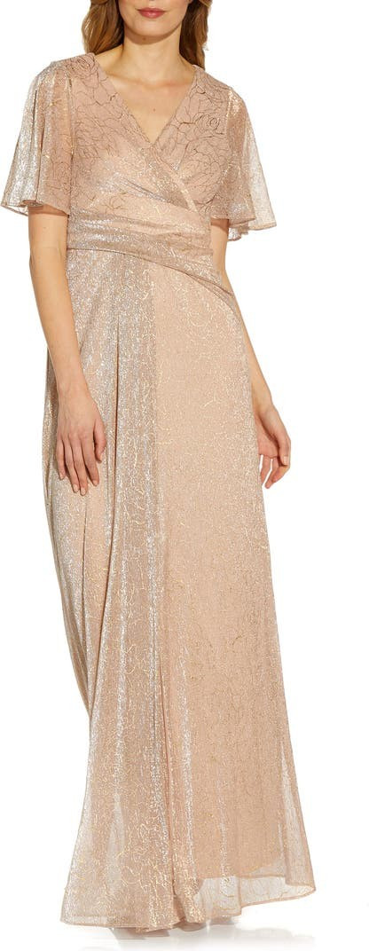 wedding guest dress Metallic Mesh Drape A-Line Gown | Nordstrom