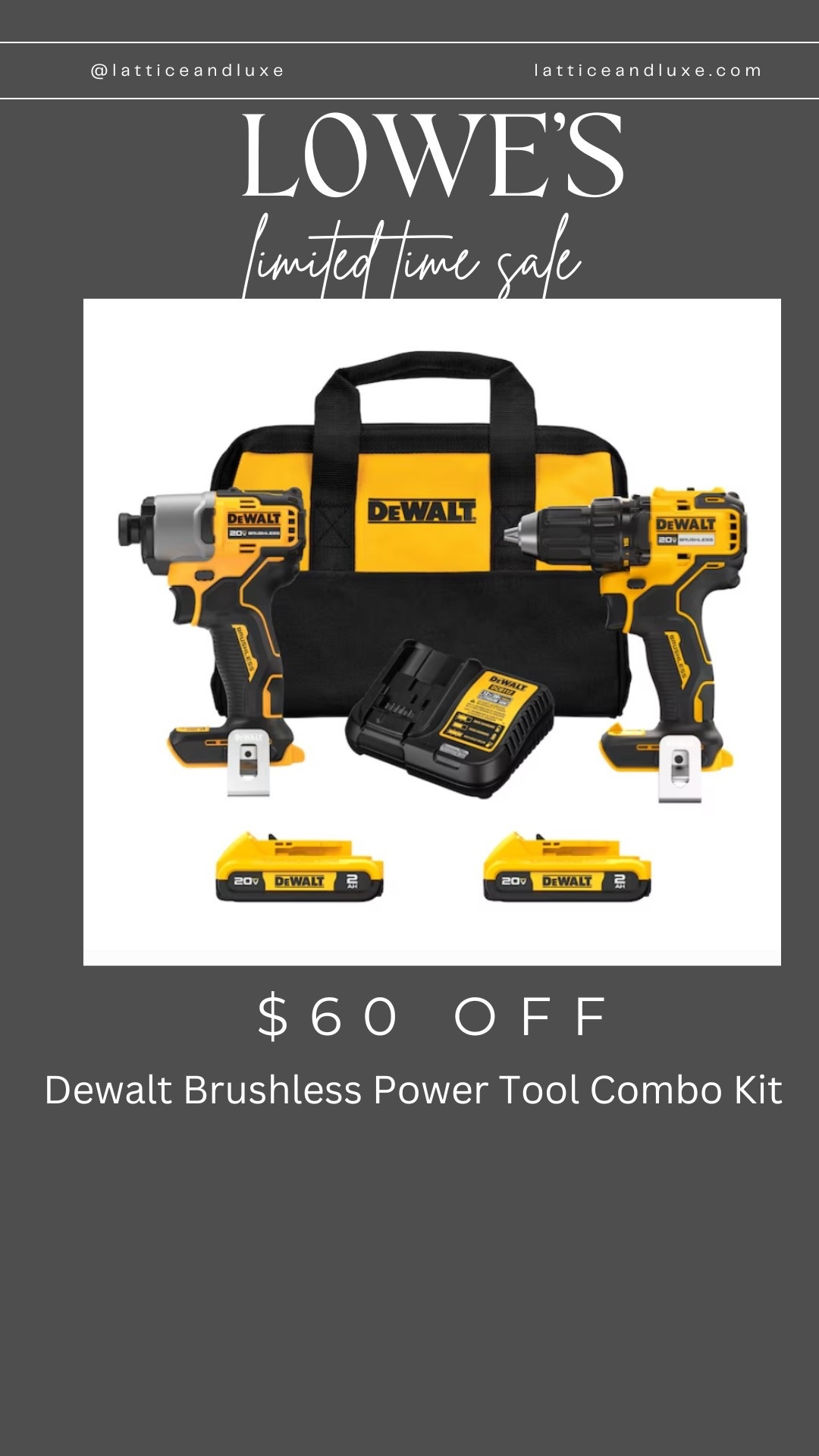 Lowe’s flash sale on power tools! Dewalt Brushless Power Tool Combo set Drill

DEWALT 20V MAX 2-Tool Brushless Power Tool
Combo Kit with Soft Case (2-Batteries and
Charger Included)

#LTKSaleAlert
