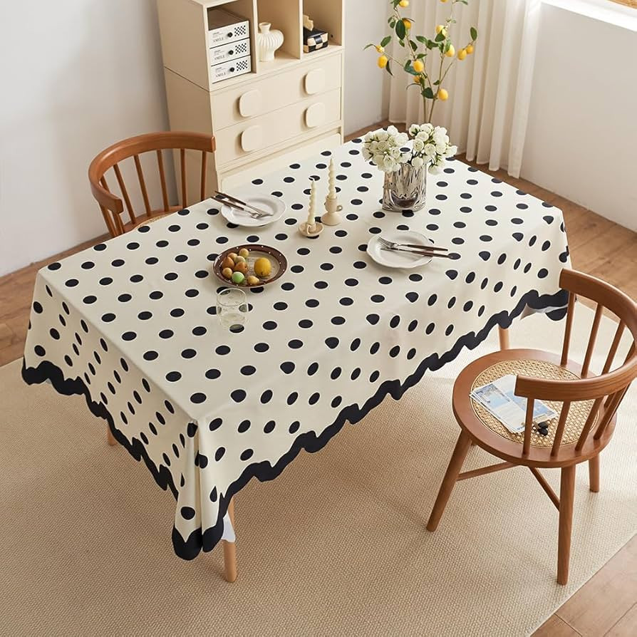 Black White Polka Dot Tablecloth 55 x 87 Inch - Boho Rectangle Table Cloth Stain Resistant Wrinkl... | Amazon (US)