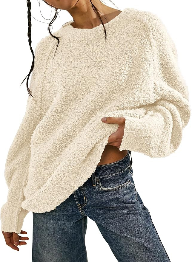 Beaully Women's Oversized Long Sleeve Crewneck Fuzzy Knit Warm Sweaters 2024 Fall Pullover Sweate... | Amazon (US)