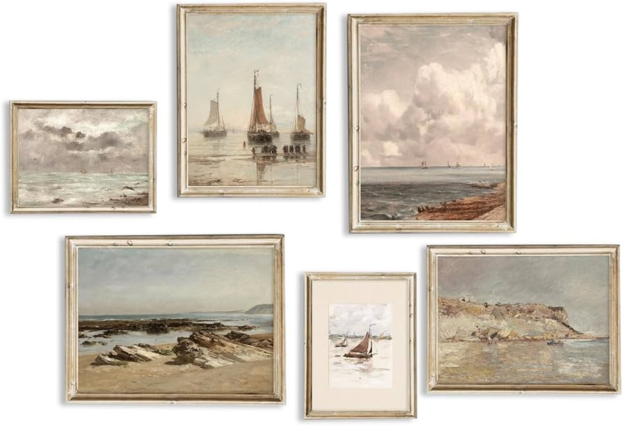 TWNSLLA Coastal Vintage Wall Decor,Vintage Seascape Wall Art,Antique Nautical Ship Prints Wall De... | Amazon (US)