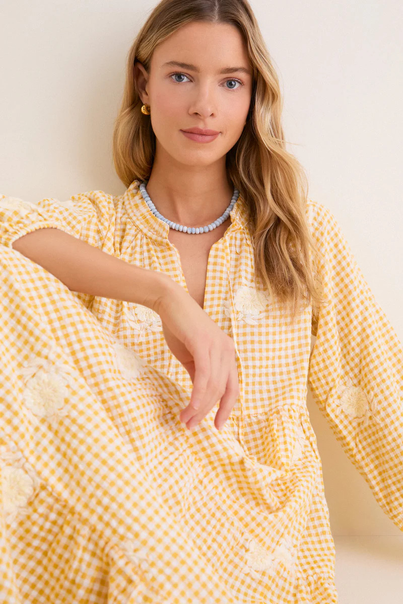 Honey Gingham Embroidered Long Sleeve Salty Paloma Caftan | Tuckernuck (US)