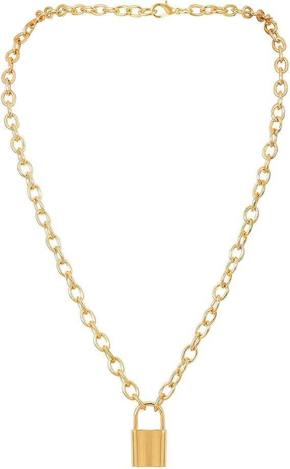 Sannyra Lock Pendant Necklace Simple Cute Necklaces Long Chain Punk Multilayer Chain Choker Neckl... | Amazon (US)
