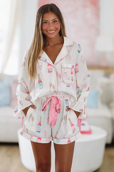 I Do Satin Pajama Shorts - Ivory and Pink | Hazel and Olive